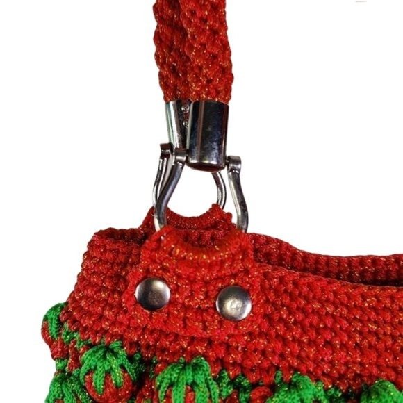 Beautiful Crocheted Strawberry Red Green Shoulder Hand Bag...